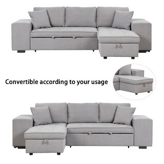 104" Pull-Out L-Shaped Sofa Bed with Storage Chaise and 2 Stools - Bed ...